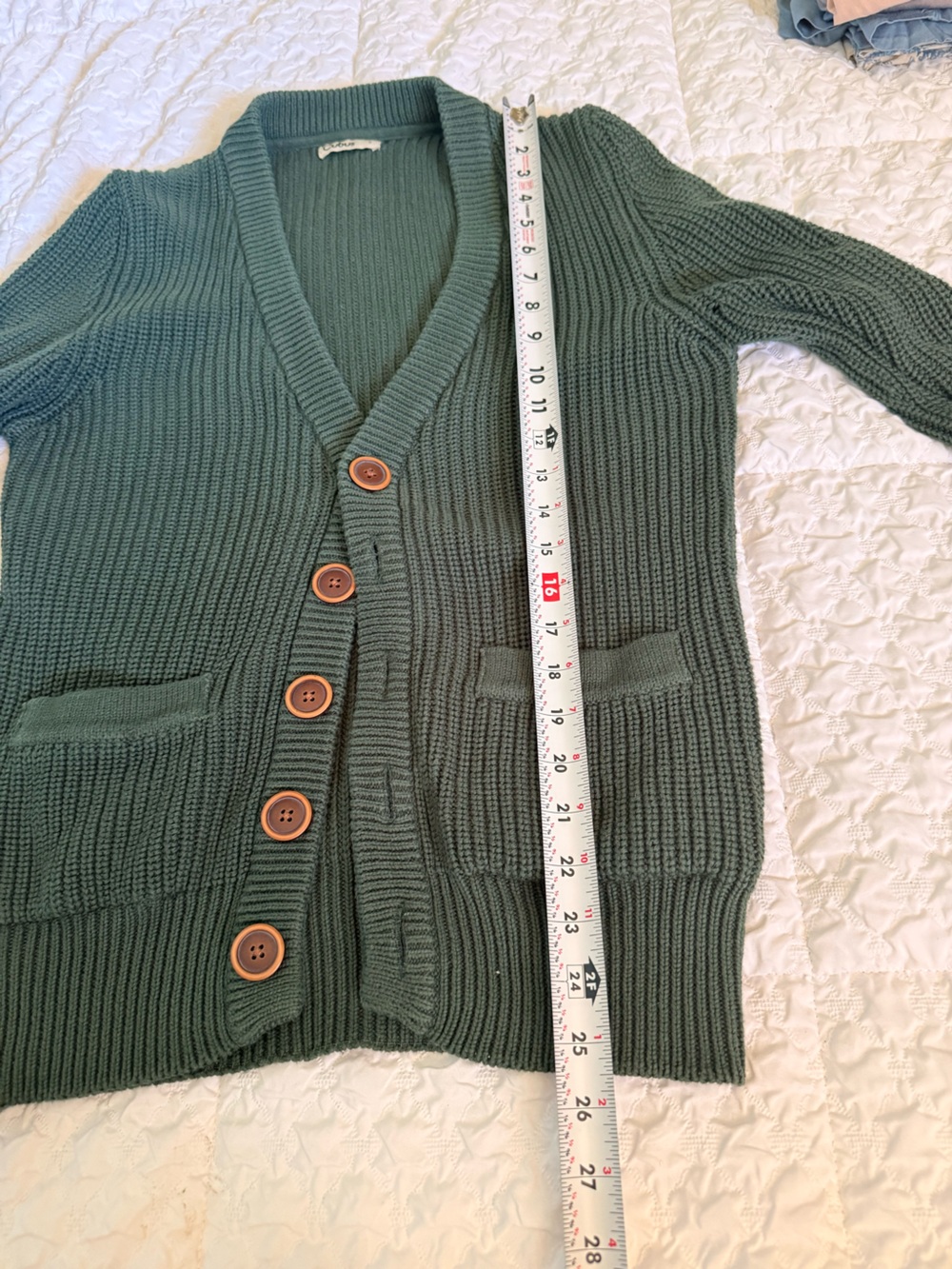 100% Cotton Women’s Green Ribbed Cardigan with Button Front - Picture 4 of 9
